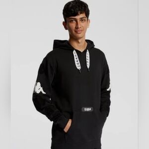 Kappa Sand Charice Men’s Small Hoodie Pullover Sweatshirt Black 3D Fuzzy Logos
